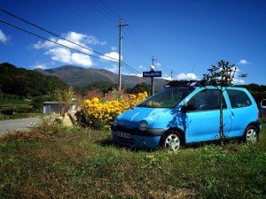 青い車